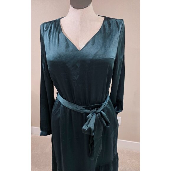 Lane Bryant Womens V-Neck Satin Dress With Tie Belt Dark Green Size 12 New With - Picture 4 of 14
